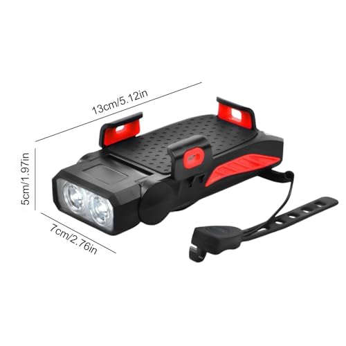 Luces de bicicleta con soporte para teléfono y claxon integrado para manillar 5