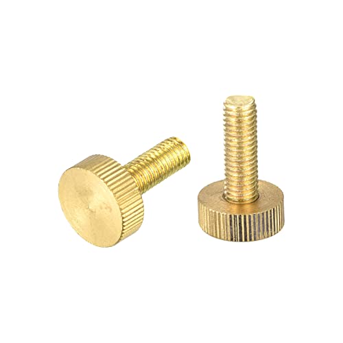sourcing map Knurled Thumb Screws, M8x25mm Flat Brass Bolts Grip Knobs Fasteners for PC, Electronic, Mechanical 2Pcs