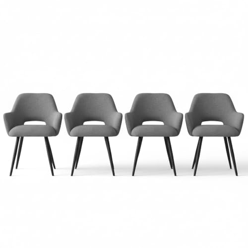 Image of Finch Fox Motel Luxurious Home Collection Upholstery Fabric Arm Dining Room Chairs in Dark Gery Color with Black Metal Powder Coated Legs (Set of 4)