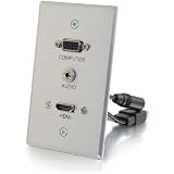 C2G Legrand HDMI VGA and AUX Wall Pass Through, Pass Through Wall Plate for In Wall Cable Management, Brushed Aluminium, Silver, 1 Count, C2G 60144