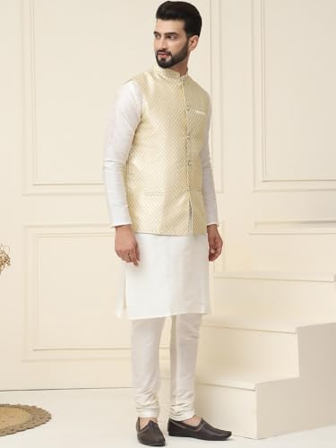Image of SOJANYA (Since 1958 Men's Silk Blend Kurta Pyjama & Self Design Nehru Jacket Combo