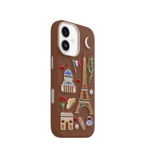 Image of OtterBox iPhone 17 Symmetry Series Cactus Leather Embroidery Case - City of Love - Brown - Textured, Embroidered Paris Artistic iPhone Case
