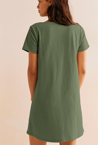 Image of AlvaQ Womens Solid Color Casual Summer Square Neck Short Sleeve Mini Dresses with Pockets