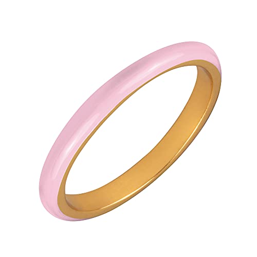 JULIETTE COLLECTION Gold Plated Light Pink Enamel Stackable Fashion Ring for Women - Size 5