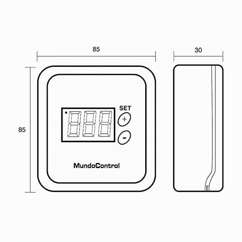 Mundocontrol - Termostato Digital de Superficie con Sonda PTC | Pantalla de 3 Dígitos | 85 x 85 x 30 mm