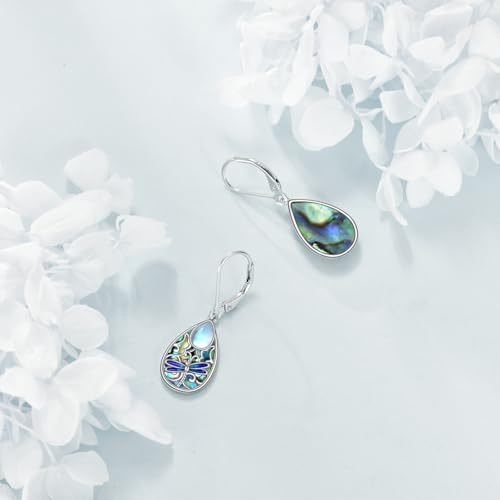 Dragonfly Earrings for Women 925 Sterling Silver Teardrop Leverback Moonstone Earrings Abalone Dangle Earrings Dragonfly Jewelry4