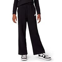 Nike Girl's Sportswear Club Fleece Wide-Leg Pants, Black/Black/White, Large