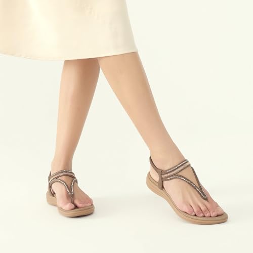 Image of UBFEN Womens Bohemian Flat Sandals With Back Strap Summer Beach Comfortable Bling