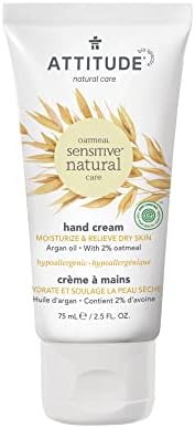 ATTITUDE Moisturizing Hand Cream for Sensitive Skin Enriched with Oat and Argan Oil, EWG Verified, Hypoallergenic, Vegan and Cruelty-free, 2.5 Fl Oz