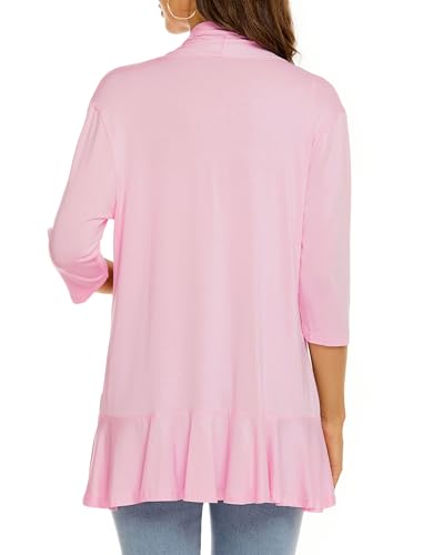 Image of YnimioAOX Women's Cardigan Lightweight Open Front 3 /4 Sleeves Draped Ruffles Knit Cardigan Sweaters