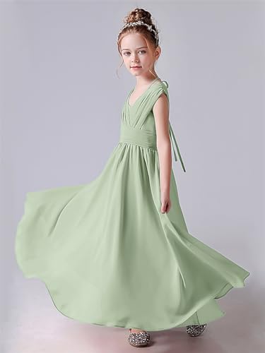 Vintage Chiffon Junior Bridesmaid Dress V-Back Spaghetti Strap Maxi Flower Girl Dress for Wedding Pageant Party3