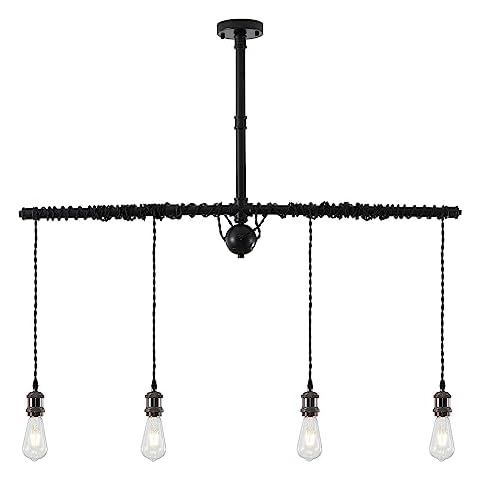 Farmhouse Pendant Lights for Kitchen Island Rustic Dining Room Light Fixture with 4 E26 Bulb Sockets Black Metal Pool Table Lights Ceiling Pendant Light Fixtures Freely Match Lampshade (Color A) Cover
