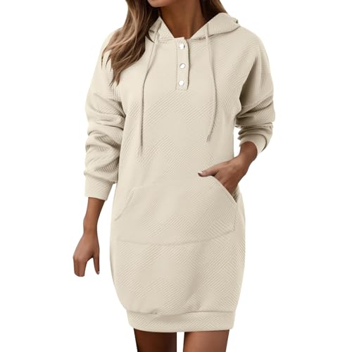 Sweatshirtkleid Damen Lässiges Lang Pulloverkleid Herbstkleid Einfarbig Große Größen Elegant Winterkleid Longpullover Langarm mit Kapuze...
