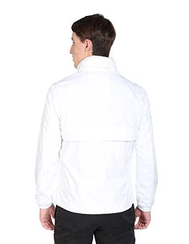 Image of Men White Placement Brand Print Hooded Polyester Casual Jacket