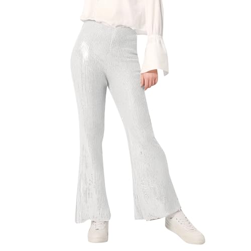 Vhersily 2026 Lentejuelas Mujer Pantalones Brillantes Pantalones Cortos Brillantes Pantalones Pierna De Cintura Alta Elegante Culotte Extra Largo Pata Streetwear Casual Completo Ligero Para Correr