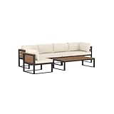 Walker Edison Macae Contemporary 4 Piece Modular Plank Design Outdoor Sectional,...