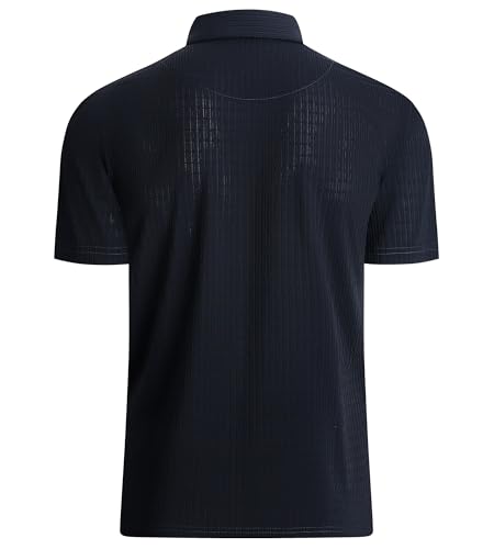 Alex Vando Mens Bubble Jacquard Polo Shirt Super Stretch Short Sleeve Polo Shirts for Men