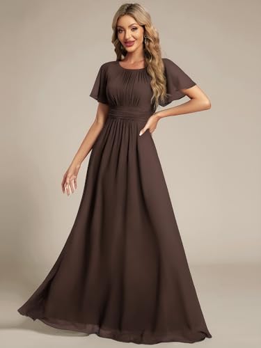Image of Ever-Pretty Women's Spring Elegant Round Neck Short Sleeve Chiffon Empire Waist Floor Length Formal Dresses Bridesmaid Dress