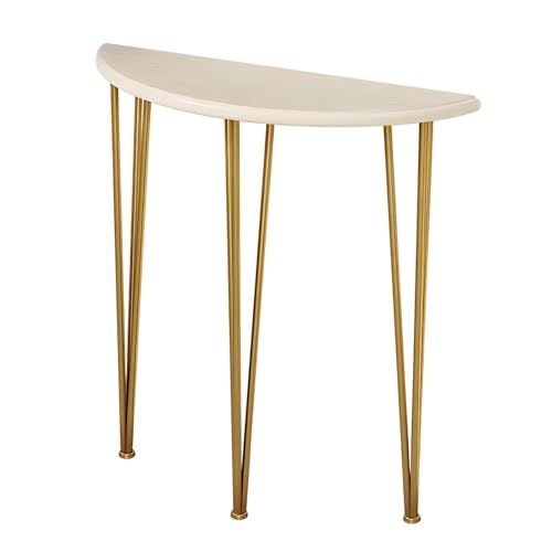 Mesa de entrada media luna dorada y blanca para pasillo moderno de 80 cm