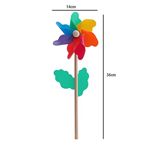 Wind Pinwheels With Wooden Handle,Rainbow Windmill Pinwheels Outdoor Wind Spinners Garden Lawn Yard Decor Outdoor Toys For Kids Children(14Cm) #TOP3