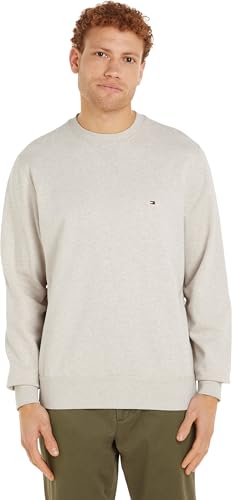 Tommy Hilfiger Uomo Felpa Essential Terry Crewneck con Scollo Rotondo, Beige (Heathered Oatmilk), S