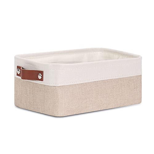 Image of DULLEMELO Small Collapsible Fabric Basket for Organizing, Shelves, Closets, Laundry, Nursery, Decorative Gift Basket (White&Khaki)