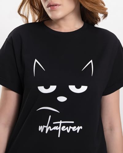 Image of Bewakoof Women's Typography 100% Cotton T-Shirt - Boyfriend Fit, Round Neck, Half Sleeves