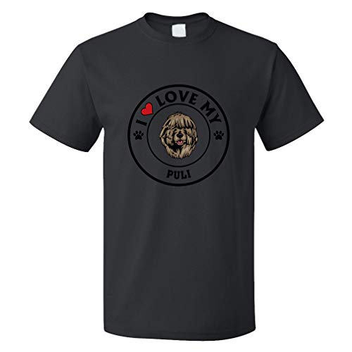 Custom Funny Graphic T Shirts for Men I Love My Puli Dog Style A Cotton Top Black Design Only 3X Large