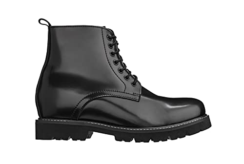 CALTO Men's Invisible Height Increasing Elevator Shoes - Black Leather Round-Toe Lace-up Work Boots - 3.3 Inches Taller - K8710 - Size 9 D(M) US2