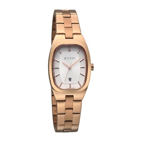 Image of Titan Work Essentials with Silver Dial Rose Gold Metal Strap Watch for Women - 95378WM01