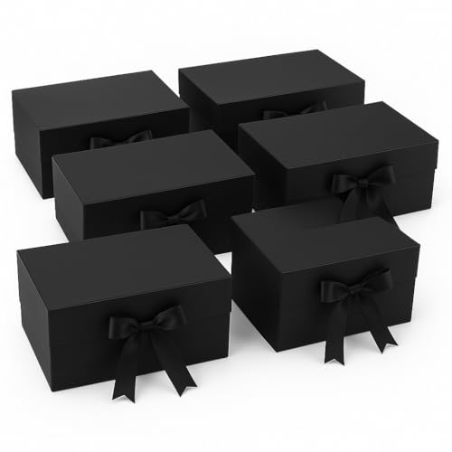 Image of Awestuffs Premium Black Gift Boxes for Gift Packaging, Reusable Decorative Gift Boxes (23 x 16 x 10 cm) for Hampers, Weddings, Birthdays, Festivals & Corporate Gifts (Pack of 6)