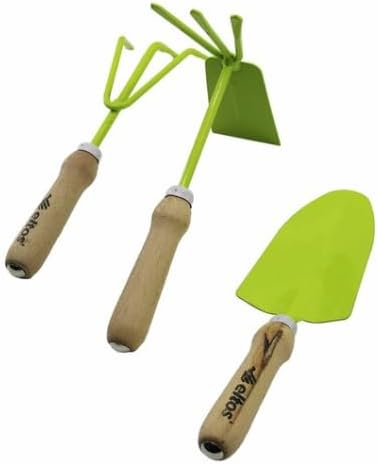 Genel 3 Parça Bahçe Hobi Seti, Renkli Metal, Çift Başlı Çapa, 3 Dişli Tırmık, Kürek, Ahşap Saplı, Plastik Malzeme, 450g