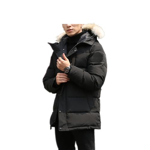 Men's Winter Coat Water-Repellent Windproof Fur Hooded Thicken Long Parka Puffer Jacket (black-1, XL)