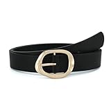 Earnda Black Leather Belts for Women Casual Fashion Waist Belt with Liquid Shapes Gold Buckle for Jeans Pants Dresses 1.18' Width Medium