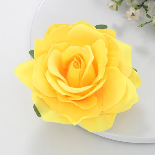 Image of Yellow Rose Brooches Flower Hair Clips for Women | Brooches and Pins | Hair Accessories | Valentines Hair Clips, Wedding Hair Accessories for Women |Lapel Pin
