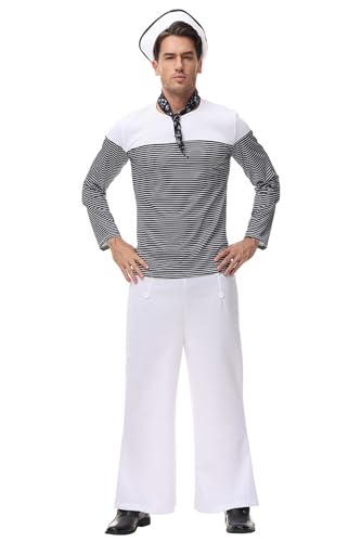 Sipumia Mens Cosplay Black White Seaman Sexy Lingerie Set Role Play Bar Adult Fun Uniform Night Club Party Costume Outfit M