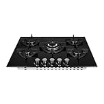 Cookology GGH705BK 70cm Cooktop Burner Gas Hob in Black - 5 Cooking Zones - Cast Iron Pan Supports - Wok Burner - Automatic Ignition Dials - Flame Failure safety