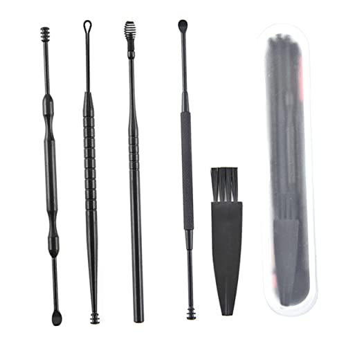 HAPINARY 5 Piezas Cuchara De Oreja De Doble Extremo Cerumen Tapones Para Los Oídos Orejas Pendiente Correctores Cuchara De Oreja De Acero Inoxidable Cuchara De Masaje Black