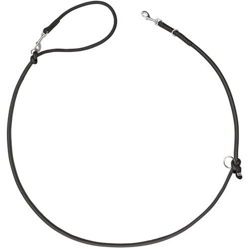 Hunter Verstellbare Hundeführleine SOHO Round MINI, Farbe: schwarz, Rindsleder, 3-Fach verstellbar...