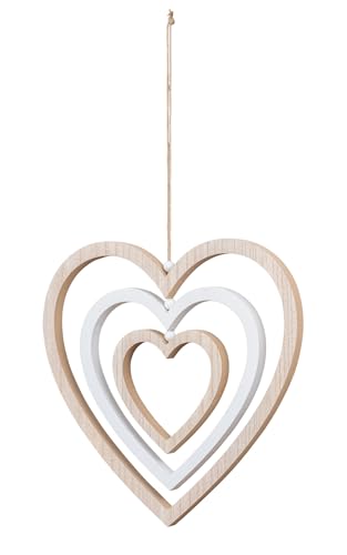 levandeo Deko Herz Mobile H35cm Windspiel MDF Holz Natur Weiß Holzherz Hängedeko Deko-Anhänger