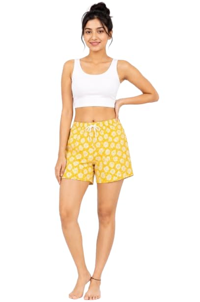 Women's Cotton Printed Lounge Shorts | Soft Breathable Sleep Shorts | Elastic Waist Casual Nightwear & Loungewear Shorts for Women | Pink Floral Print-picture-31