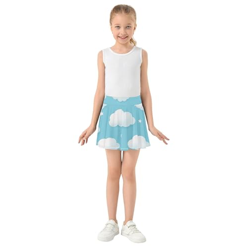 White Clouds Light Blue Toddlers Tennis Skirts Cheer Athletic Shorts for Girls Skorts School 4t3