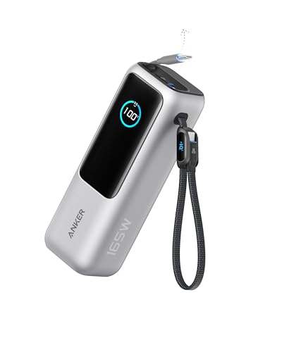 Anker Laptop Powerbank, 25.000mAh externer Akku mit 3X 100W USB-C Ports für Multi-Geräte-Ladeleistung, Integriertes + einziehbares Kabel, Für iPhone 17/16/15, MacBook, Samsung und mehr