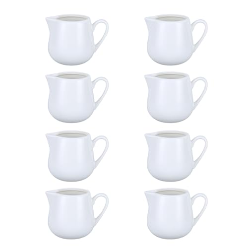KUWUNG 110ml White Ceramic Milk Jug with Handle - Mini Creamer and Gravy Pourer for Coffee, Tea and Sauces (8 Pieces) - Image 8