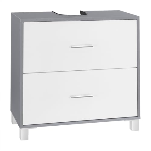 eSituro Waschbeckenunterschrank Weiß+Grau, Badezimmerschrank mit 2...