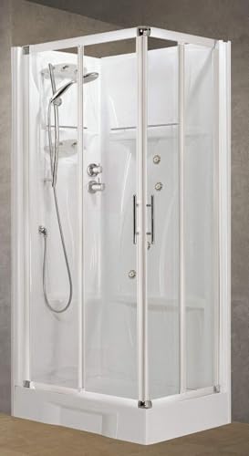 Novellini New Holiday A90 Idromassaggio 90x90 cm Cabina Doccia Multifunzione Apertura 2 Ante Scorrevoli Angolo Destro Sinistro Miscelatore Termostatico Vetro Trasparente Profilo Bianco Altezza 206 cm
