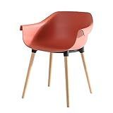  Set di 4 Sedie Da Pranzo in Stile Moderno, Sedia in Plastica a Conchiglia, Gambe in Legno Massiccio, for Ufficio, Cucina, Ristorante Camera Da Letto Soggiorno, Montaggio Rapido (Color : Red, Size :