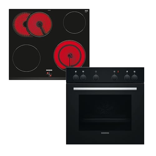 Siemens EQ110KA2B iQ100 - Placa de vitrocerámica (controlada por cocina), 59,4 cm de ancho, calentamiento rápido, aire caliente 3D, calor uniforme hasta tres niveles, zona de asado conmutable