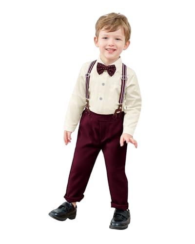 Image of nilikastta Toddler Baby Boy Clothes Suit Gentleman Wedding Outfits Formal Dress Shirt /Bowtie /Vest /Suspender Pants 1-9 Years