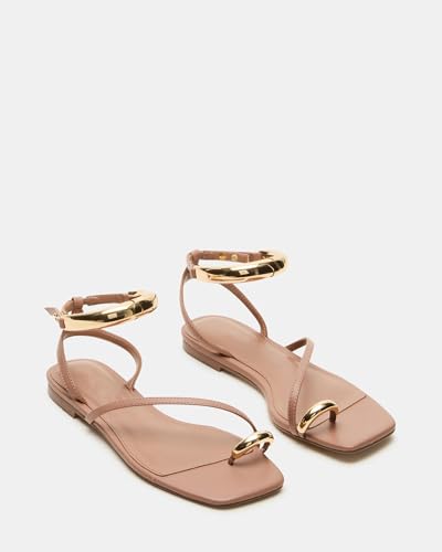 Image of Toe Ring Flats Sandals for Women Square Toe Strappy Flat Sandals Casual Summer Shoes